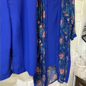 Vibrant Blue Floral Kimono and Top Set